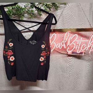 Hollister "must have collection" black floral flowy crop tank top